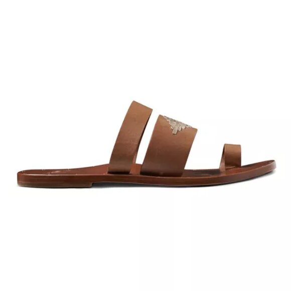 NEW BEEK Leather Brilliant Toe Ring Sandals Cognac for women 123mn - Picture 3 of 8